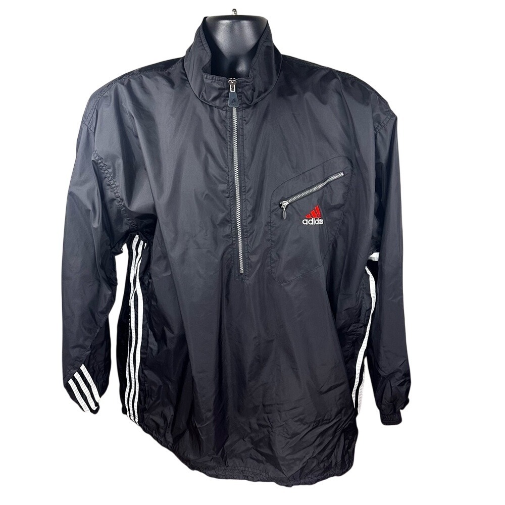 Vintage Adidas Mens XL Tall (Fits 2XL) Windbreaker Embroidered Pullover 1/4 Zip